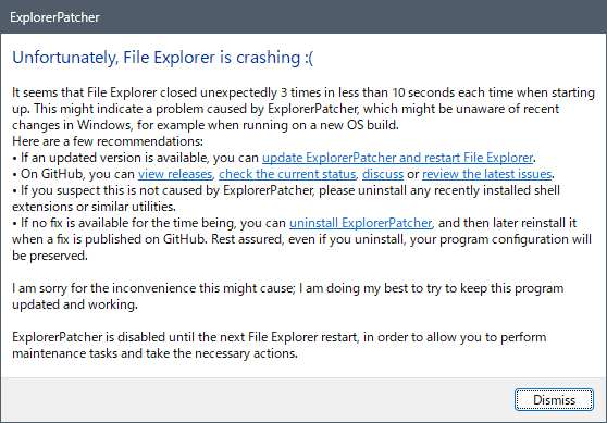 ExplorerPatcher からのメッセージ